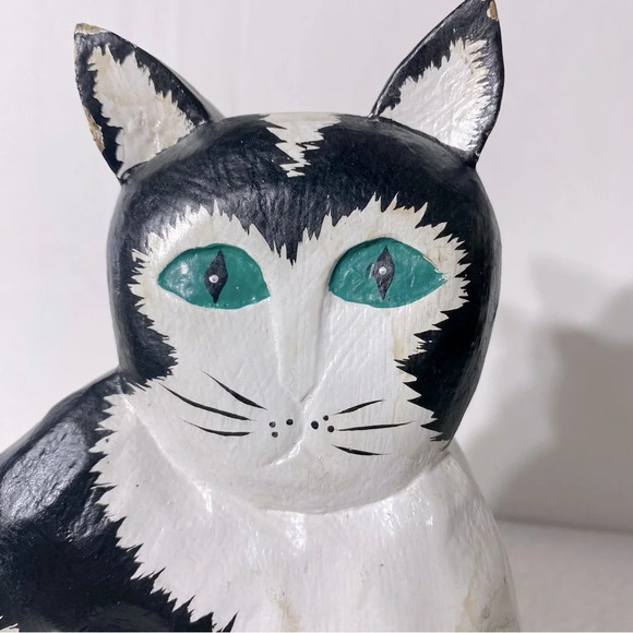 James Haddon Hand  Carved Wood Folk Art Cat Statue Kitty - Picture 4 of 16